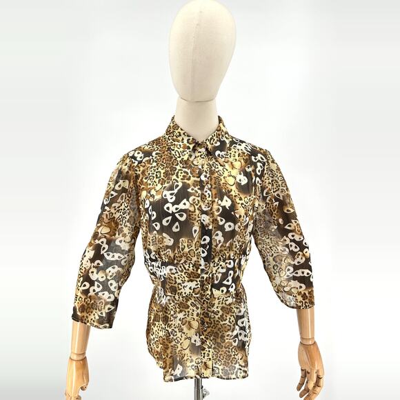 Essentials by Milano Leopard Print Sheer Peplum Blouse - Picture 1 of 8